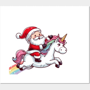 Santa Riding Unicorn Posters and Art